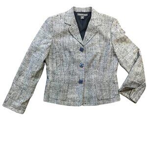 Josephine Chaus 100% Raw Silk Blazer Women's 10 Gray Blue Jewel Snap Front Caree